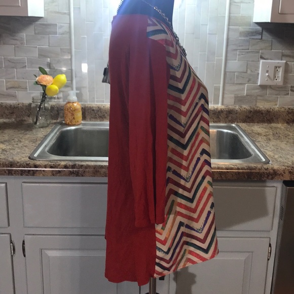 Emi & joe Chevron Baseball Sleeve Top Red M - Picture 3 of 6